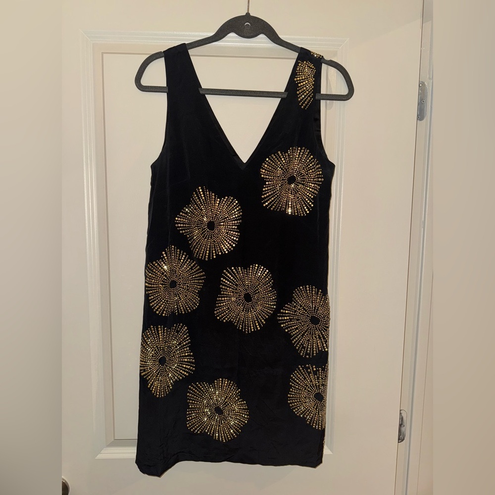 Trina Turk Black Dress with Gold Floral Accents